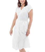 Aventura Colmar Seersucker Woven Split V-Neck Tiered Midi A-Line Dress