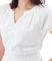 Aventura Colmar Seersucker Woven Split V-Neck Tiered Midi A-Line Dress