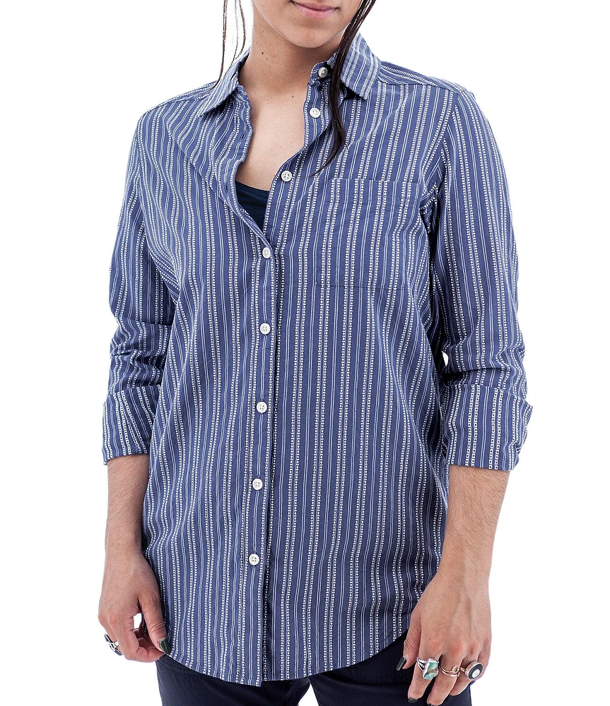 Aventura Colmar Stripe Collared Neckline 3/4 Roll Tab Top
