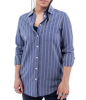 Aventura Colmar Stripe Collared Neckline 3/4 Roll Tab Top