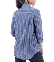 Aventura Colmar Stripe Collared Neckline 3/4 Roll Tab Top