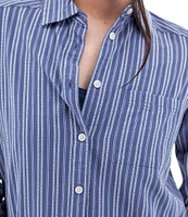 Aventura Colmar Stripe Collared Neckline 3/4 Roll Tab Top