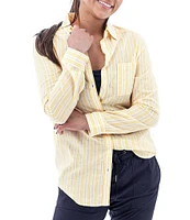Aventura Colmar Stripe Collared Neckline 3/4 Roll Tab Top