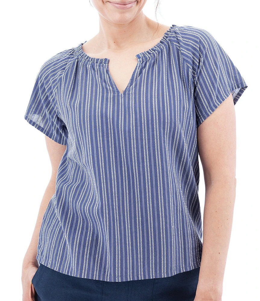 Aventura Colmar Striped Split V Neckline Short Sleeve Blouse