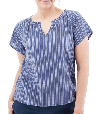 Aventura Colmar Striped Split V Neckline Short Sleeve Blouse
