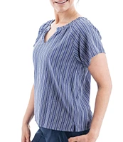 Aventura Colmar Striped Split V Neckline Short Sleeve Blouse
