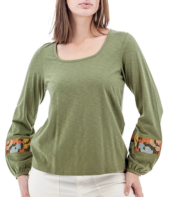 Aventura Elsinore Scoop Neckline Embroidered Long Sleeve Top