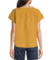 Aventura Kelford Gauze Woven Embroidered Crew Neck Short Sleeve Top