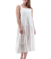 Aventura Kelford Organic Cotton Gauze Woven Square Neck Tiered Midi A-Line Dress