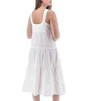 Aventura Kelford Organic Cotton Gauze Woven Square Neck Tiered Midi A-Line Dress