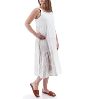 Aventura Kelford Organic Cotton Gauze Woven Square Neck Tiered Midi A-Line Dress