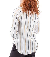 Aventura Kelford Woven Organic Cotton Stripe Print Point Collar Long Raglan Sleeve Popover Top