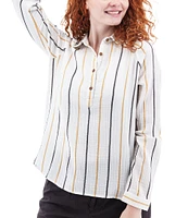 Aventura Kelford Woven Organic Cotton Stripe Print Point Collar Long Raglan Sleeve Popover Top