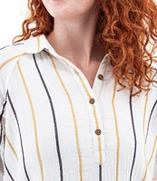 Aventura Kelford Woven Organic Cotton Stripe Print Point Collar Long Raglan Sleeve Popover Top