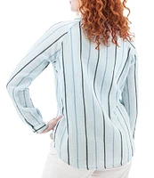 Aventura Kelford Woven Organic Cotton Stripe Print Point Collar Long Raglan Sleeve Popover Top
