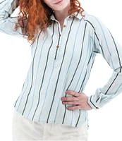 Aventura Kelford Woven Organic Cotton Stripe Print Point Collar Long Raglan Sleeve Popover Top