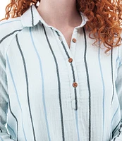 Aventura Kelford Woven Organic Cotton Stripe Print Point Collar Long Raglan Sleeve Popover Top