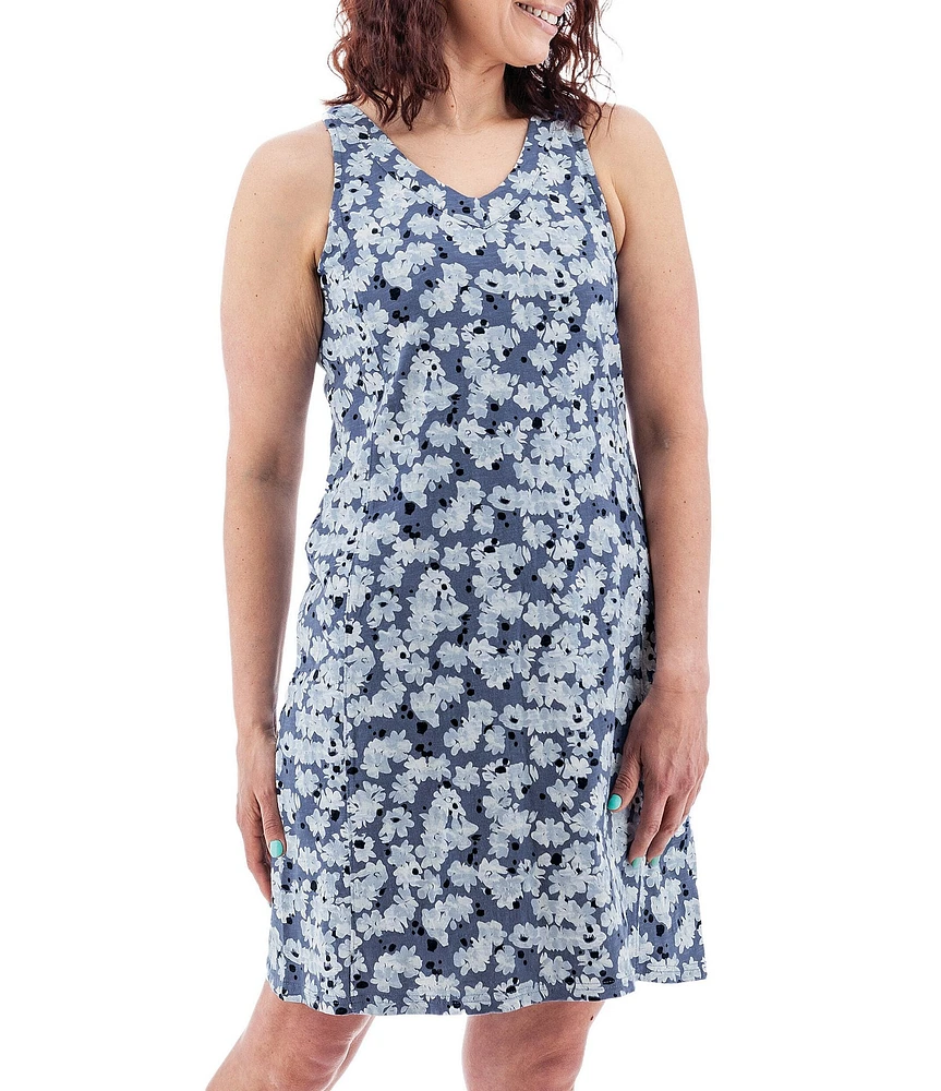 Aventura Kennex Floral Organic Cotton Slub Knit V-Neck Princess Seam A-Line Dress
