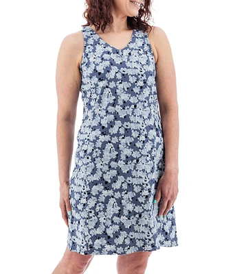 Aventura Kennex Floral Organic Cotton Slub Knit V-Neck Princess Seam A-Line Dress