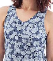 Aventura Kennex Floral Organic Cotton Slub Knit V-Neck Princess Seam A-Line Dress