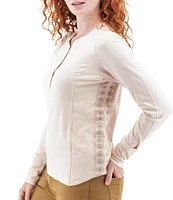 Aventura Knit Mandy Embroidered Long Sleeve Henley Top