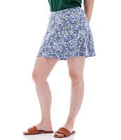 Aventura Linden Floral Slub Knit Jersey Wide Waist Pull-On Skort