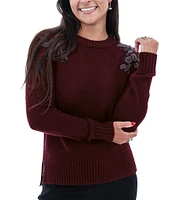 Aventura Lindley Embroidered Ribbed Neck Long Sleeve Sweater