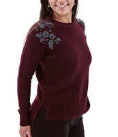 Aventura Lindley Embroidered Ribbed Neck Long Sleeve Sweater