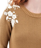 Aventura Lindley Embroidered Ribbed Neck Long Sleeve Sweater