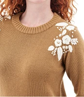 Aventura Lindley Embroidered Ribbed Neck Long Sleeve Sweater