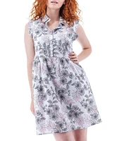 Aventura Lyndhurst Organic Cotton Floral Collared Neck Flutter Cap Sleeve Button Front A-Line Dress