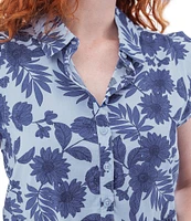 Aventura Lyndhurst Organic Cotton Floral Collared Neck Flutter Cap Sleeve Button Front A-Line Dress