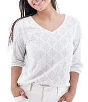 Aventura Maitland Organic Cotton Blend Burnout Single Knit Jersey V-Neck 3/4 Sleeve Top