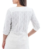 Aventura Maitland Organic Cotton Blend Burnout Single Knit Jersey V-Neck 3/4 Sleeve Top