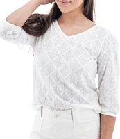 Aventura Maitland Organic Cotton Blend Burnout Single Knit Jersey V-Neck 3/4 Sleeve Top