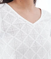 Aventura Maitland Organic Cotton Blend Burnout Single Knit Jersey V-Neck 3/4 Sleeve Top
