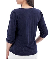 Aventura Maitland Organic Cotton Blend Burnout Single Knit Jersey V-Neck 3/4 Sleeve Top
