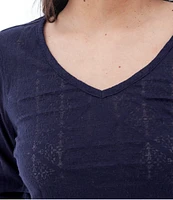Aventura Maitland Organic Cotton Blend Burnout Single Knit Jersey V-Neck 3/4 Sleeve Top