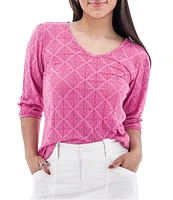 Aventura Maitland Organic Cotton Blend Burnout Single Knit Jersey V-Neck 3/4 Sleeve Top