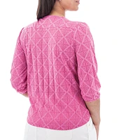 Aventura Maitland Organic Cotton Blend Burnout Single Knit Jersey V-Neck 3/4 Sleeve Top