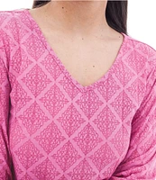 Aventura Maitland Organic Cotton Blend Burnout Single Knit Jersey V-Neck 3/4 Sleeve Top