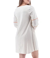 Aventura Natalia Embroidered Organic Cotton Slub Knit Split V-Neck Peasant Dress