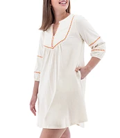Aventura Natalia Embroidered Organic Cotton Slub Knit Split V-Neck Peasant Dress