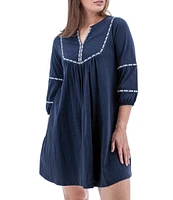Aventura Natalia Embroidered Organic Cotton Slub Knit Split V-Neck Peasant Dress