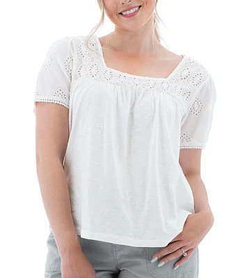 Aventura Seychelle Embroidered Square Neck Short Sleeve Top