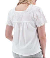 Aventura Shelle Organic Cotton Embroidered Woven Eyelet Square Neck Swing Top