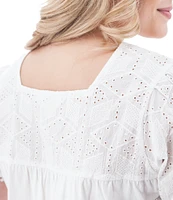 Aventura Shelle Organic Cotton Embroidered Woven Eyelet Square Neck Swing Top