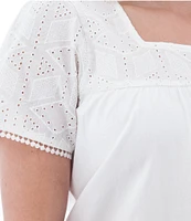 Aventura Shelle Organic Cotton Embroidered Woven Eyelet Square Neck Swing Top