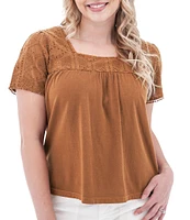 Aventura Shelle Organic Cotton Embroidered Woven Eyelet Square Neck Swing Top