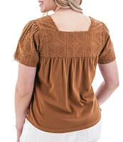 Aventura Shelle Organic Cotton Embroidered Woven Eyelet Square Neck Swing Top